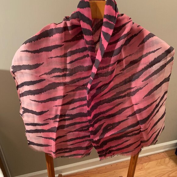 Vintage 80s  Album by Kenzo pink & black tiger stripped wool faded scarf - Picture 5 of 8